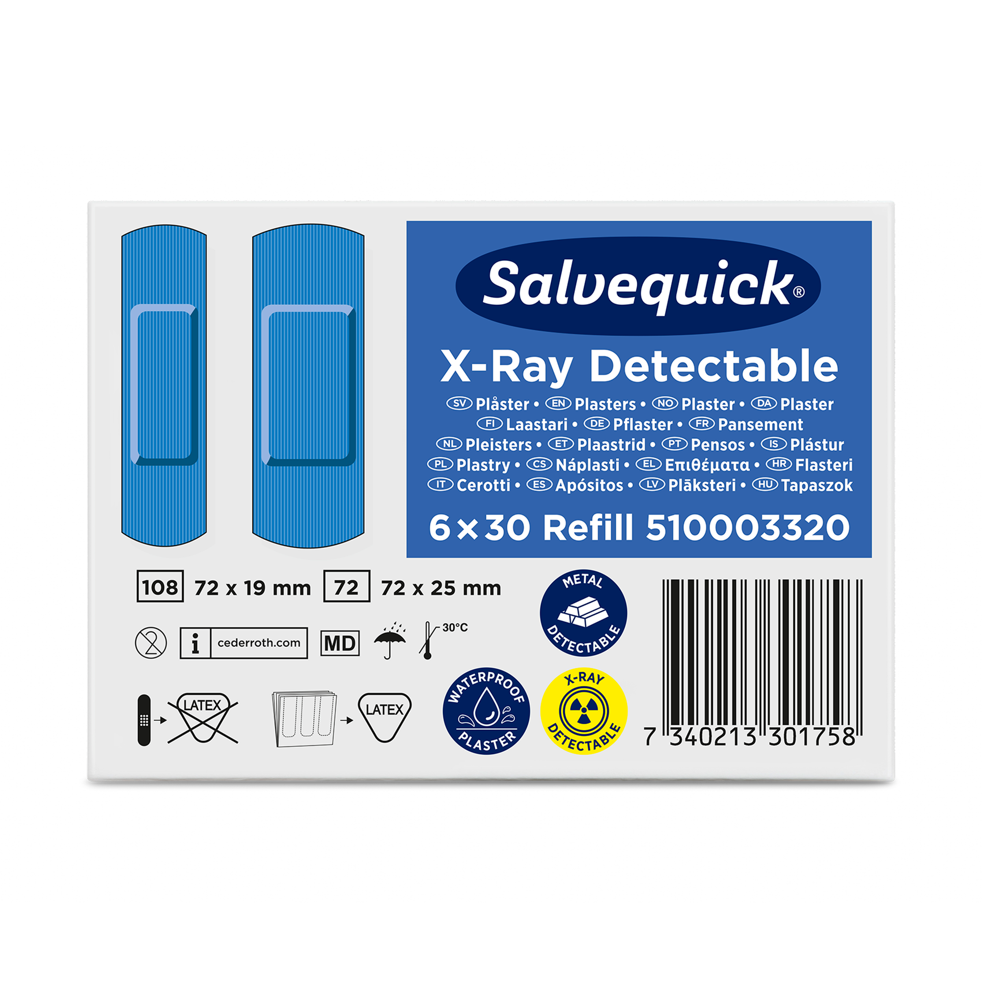 Cederroth 1002346 X-Ray Detectable 30x6 Plasters Refill