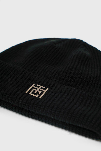 Emblem Ribbed Fisherman Beanie-2
