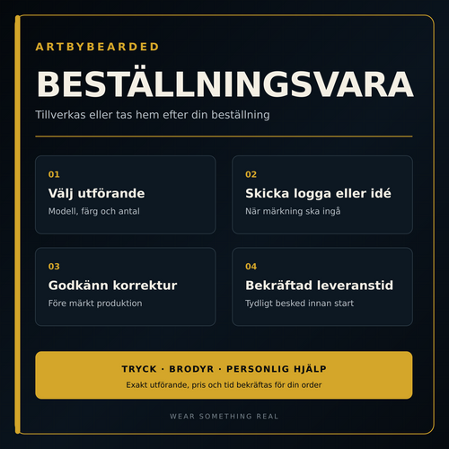 Så fungerar beställningsvara hos ArtByBearded – utförande, logga, korrektur och leveranstid