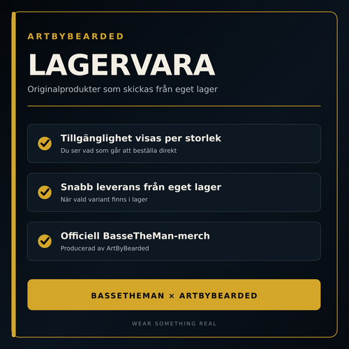 Lagervara från ArtByBearded – tillgänglighet per storlek och snabb leverans från eget lager